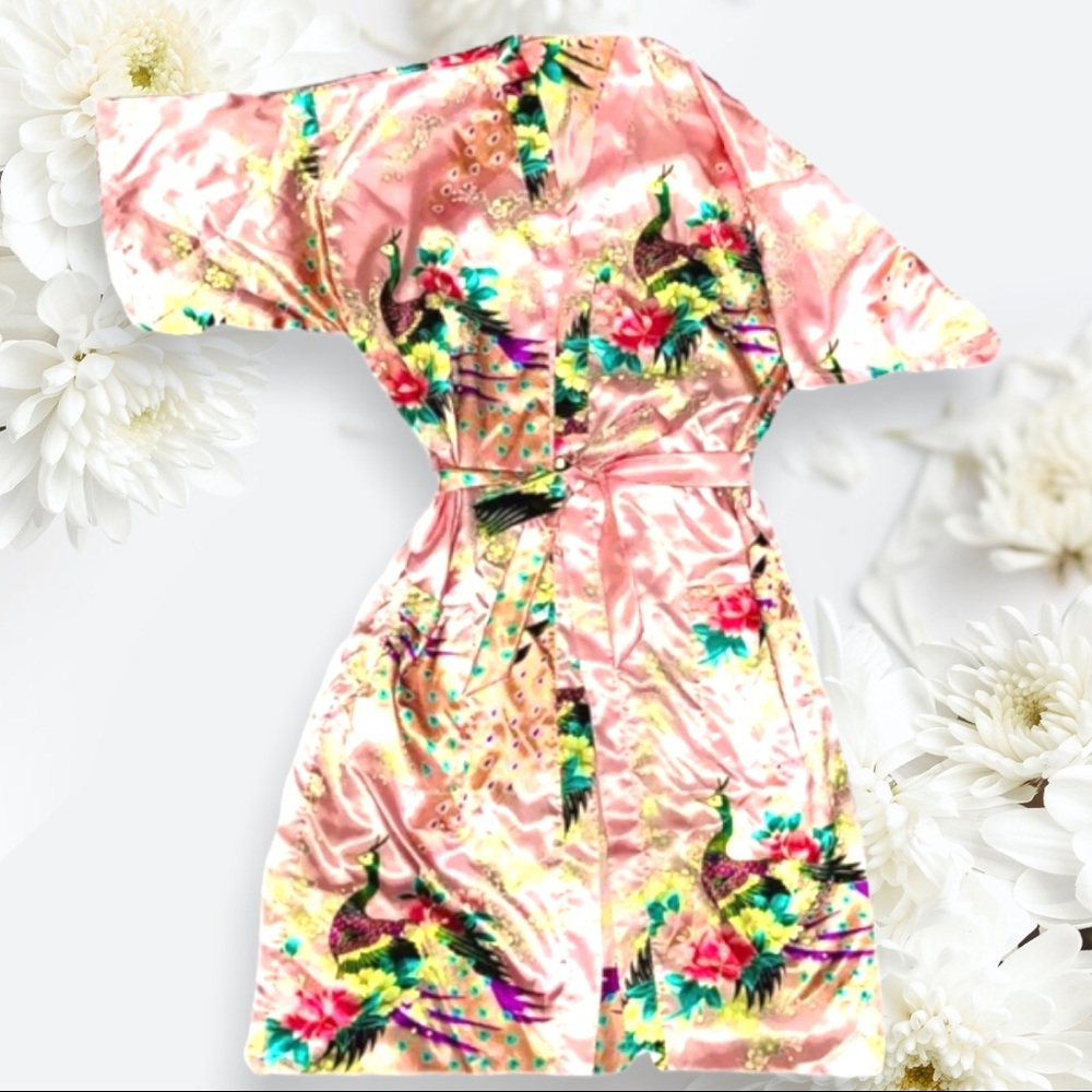 Pink Satin Kimono Robe